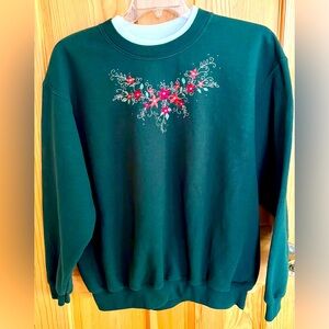 Top Stitch by Morning Sun 2XL Christmas Sweatshirt w/ Poinsettia Appliqué Sequin